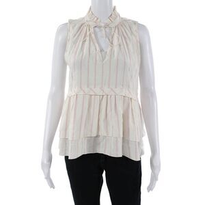 Lem Lem Women Bohemian White Striped High Neck Sleeveless Blouse Size S